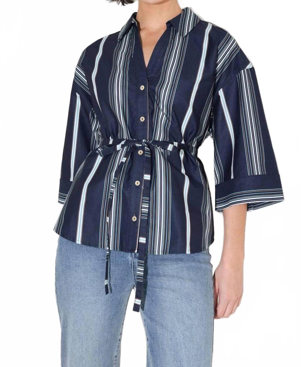 NEW FLYING TOMATO striped woven top in navy multi